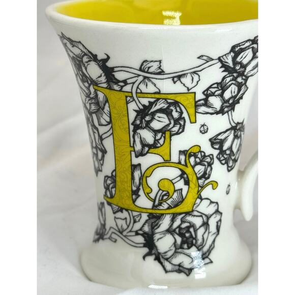 Monogram Letter Initial E mug Cypress Home Yellow, Black Roses BoHo - Picture 8 of 8